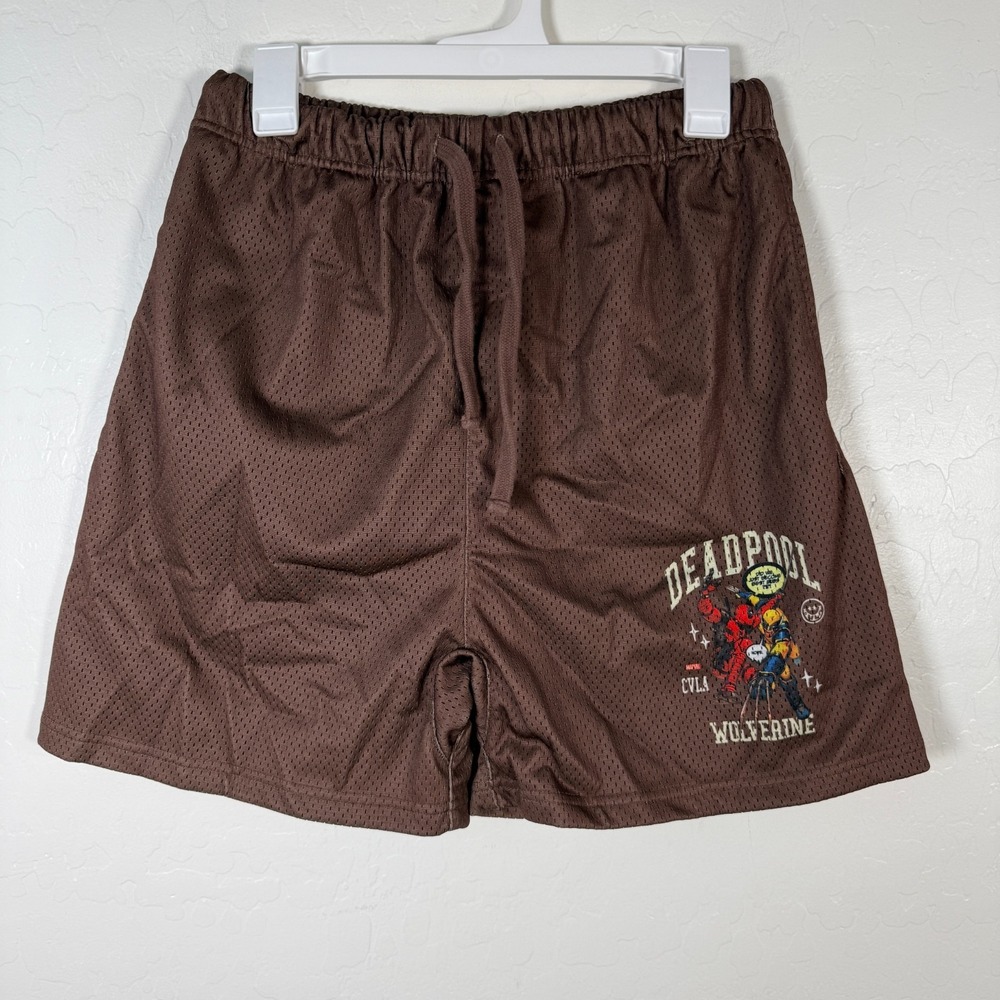 Marvel X CLVA Shorts Mens‎ Medium Brown Deadpool & Wolverine Mesh Gym Training